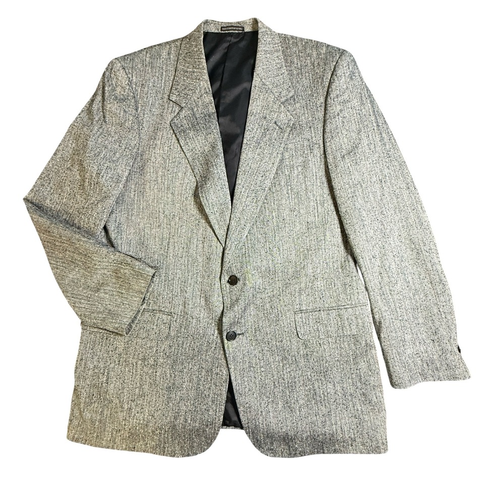Pierre Balmain Mens 42L Blazer 100% Silk Grey Herringbone Sport Coat Vintage SB